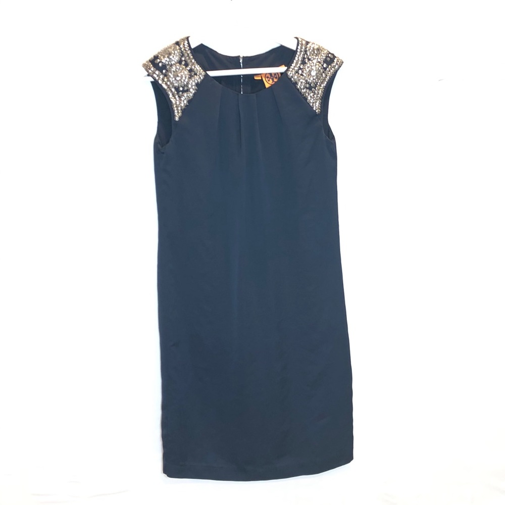 Tory Burch Navy Blue Sleeveless Satin Dress